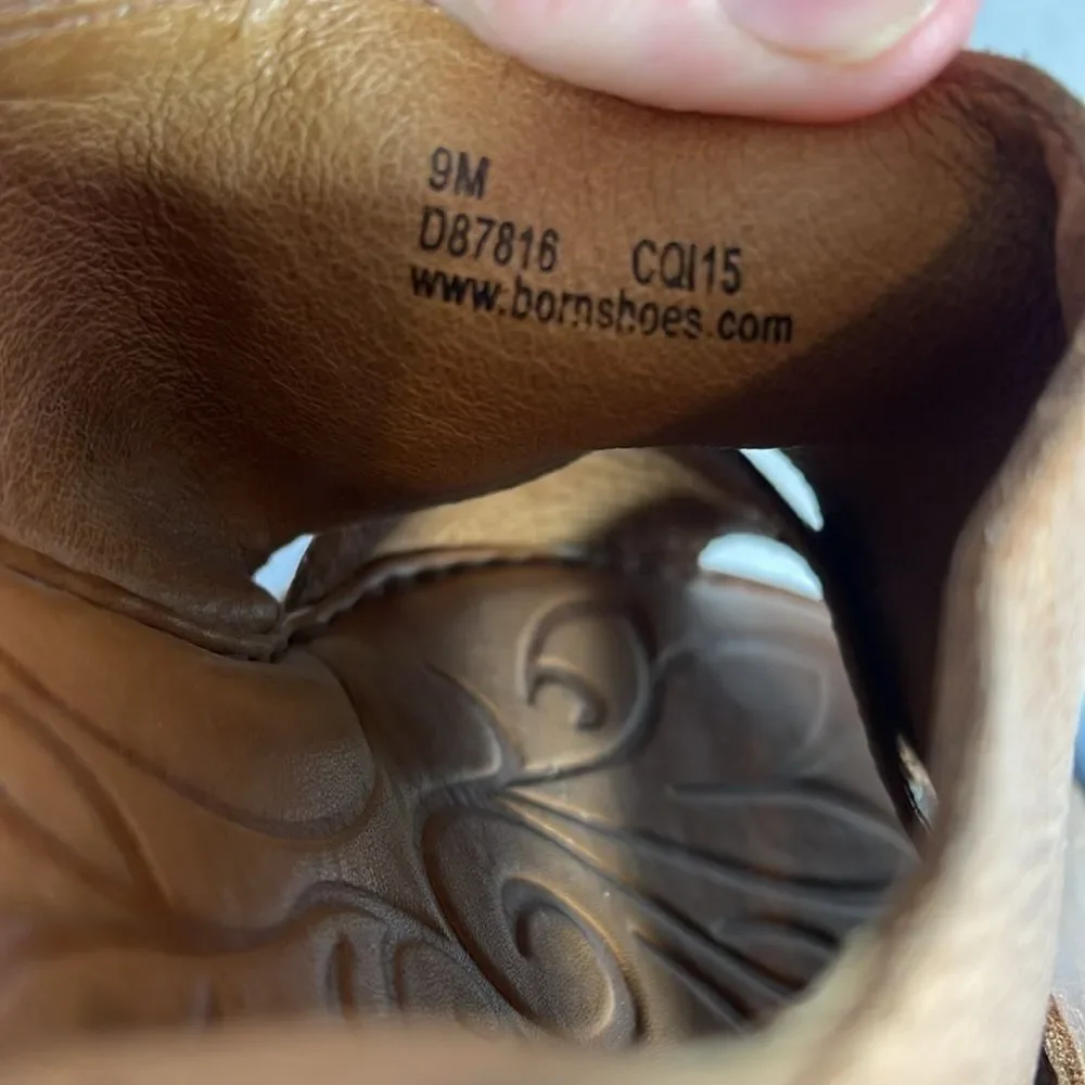 Born‎ Tanera Tan Leather  Platform Wedge Slingback Sandals Sz 9